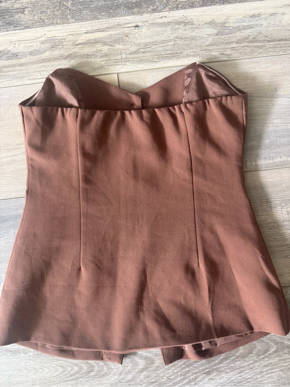 fab'rik Strapless Button Front Brown Bustier Top - Picture 2 of 2